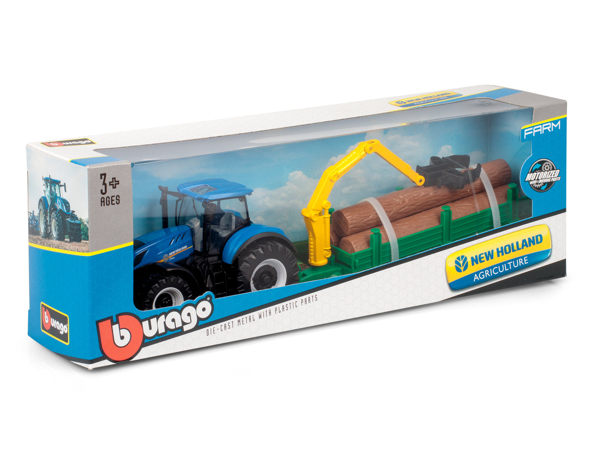 10CM NEW HOLLAND T7.315 TRACTOR WITH LOG LOADER AND TRAILER