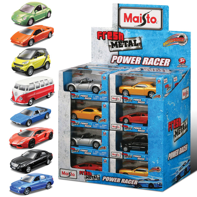 FRESH METAL POWER RACER PULL BACK 24PC DISPENSER